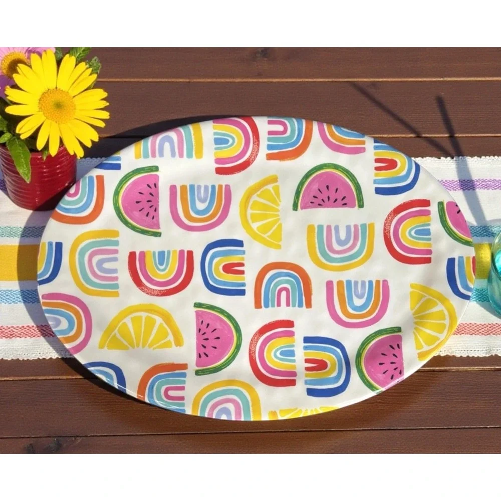 Rainbow XL Watermelon Summertime Serving Tray Melamine Platter Appetizer 20